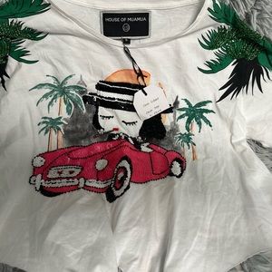 House of MuaMua Sequined Cropped Tee